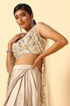 Shop_MeenaGurnam_Ivory Imported Satin Net Embroidered Pitta Round Cape Skirt Set _at_Aza_Fashions