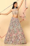 Buy_MeenaGurnam_Pink Net Printed Abstract Square Neck Lehenga Set _at_Aza_Fashions