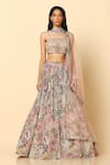 Buy_MeenaGurnam_Pink Net Printed Abstract Square Neck Lehenga Set _Online_at_Aza_Fashions