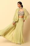 Buy_Meenagurnam_Green Viscose, Georgette, Net Beads V-neck Embroidered Blouse Sharara Set _Online_at_Aza_Fashions