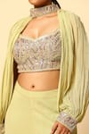 Shop_Meenagurnam_Green Viscose, Georgette, Net Beads V-neck Embroidered Blouse Sharara Set _at_Aza_Fashions