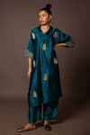 Buy_Myoho_Blue Dupion Silk Hand Embroidered Kurta And Pant Set _at_Aza_Fashions