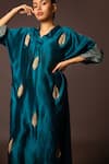 Myoho_Blue Dupion Silk Hand Embroidered Kurta And Pant Set _Online_at_Aza_Fashions