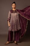 Buy_Myoho_Purple Tik Chanderi Hand Embroidered Leaf Pitta Sleeve Kurta Pant Set  _at_Aza_Fashions