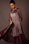 Myoho_Purple Tik Chanderi Hand Embroidered Leaf Pitta Sleeve Kurta Pant Set  _Online_at_Aza_Fashions