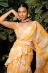 Buy_Vana Ethnics_Yellow Viscose Georgette Print Pre-draped Ruffle Saree Blouse Set _Online_at_Aza_Fashions