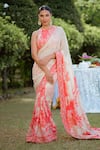 Buy_Vana Ethnics_Red Viscose Georgette Print Blossom Halter Neck Embellished Saree With Blouse_at_Aza_Fashions
