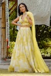 Buy_Vana Ethnics_Yellow Viscose Georgette Print Sequins Plunging V Daffodil Lehenga Blouse Set _Online_at_Aza_Fashions