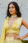 Vana Ethnics_Yellow Viscose Georgette Print Sequins Plunging V Daffodil Lehenga Blouse Set _at_Aza_Fashions