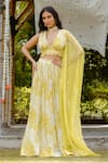 Buy_Vana Ethnics_Yellow Viscose Georgette Print Sequins Plunging V Daffodil Lehenga Blouse Set _at_Aza_Fashions