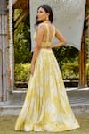 Shop_Vana Ethnics_Yellow Viscose Georgette Print Sequins Plunging V Daffodil Lehenga Blouse Set _at_Aza_Fashions