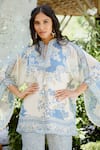 Vana Ethnics_Blue Viscose Georgette Print Sequins Stand Collar Blossom Top With Sharara _at_Aza_Fashions