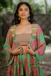 Buy_Vana Ethnics_Green Viscose Georgette Print Metallic Discs Dahlia Embellished Sharara Set _Online_at_Aza_Fashions