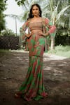 Vana Ethnics_Green Viscose Georgette Print Metallic Discs Dahlia Embellished Sharara Set _at_Aza_Fashions