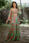 Buy_Vana Ethnics_Green Viscose Georgette Print Metallic Discs Dahlia Embellished Sharara Set _at_Aza_Fashions