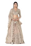 Buy_Abhinav Mishra_Grey Lehenga- Organza Embroidered Mirror Boat Notched Neck Bridal Set_at_Aza_Fashions