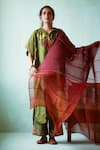 Shop_Medha_Red Textured Striped Chiffon Pattern Dupatta  _at_Aza_Fashions