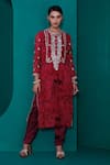 Buy_Adi By Aditya Khandelwl_Red Tunic Georgette Printed Zari Round Embroidered Floral And Pant Set _at_Aza_Fashions