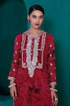 Adi By Aditya Khandelwl_Red Tunic Georgette Printed Zari Round Embroidered Floral And Pant Set _Online_at_Aza_Fashions