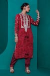 Buy_Adi By Aditya Khandelwl_Red Tunic Georgette Printed Zari Round Embroidered Floral And Pant Set _Online_at_Aza_Fashions