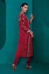 Adi By Aditya Khandelwl_Red Tunic Georgette Printed Zari Round Embroidered Floral And Pant Set _at_Aza_Fashions