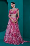 Buy_Adi By Aditya Khandelwl_Pink Georgette Printed Zari V Neck Digital Embroidered Lehenga Set _Online_at_Aza_Fashions