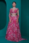 Shop_Adi By Aditya Khandelwl_Pink Georgette Printed Zari V Neck Digital Embroidered Lehenga Set _Online_at_Aza_Fashions