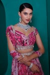 Adi By Aditya Khandelwl_Pink Georgette Printed Zari V Neck Digital Embroidered Lehenga Set _at_Aza_Fashions