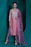 Buy_Adi By Aditya Khandelwl_Pink Modal Satin Embroidered Zari U Neck Chanderi Tunic And Tulip Pant Set _at_Aza_Fashions