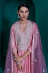 Adi By Aditya Khandelwl_Pink Modal Satin Embroidered Zari U Neck Chanderi Tunic And Tulip Pant Set _Online_at_Aza_Fashions