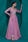 Adi By Aditya Khandelwl_Pink Modal Satin Embroidered Zari Leaf Anarkali And Pant Set _Online_at_Aza_Fashions