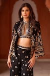 Gopi Vaid_Black Georgette Embroidered Resham Jacket Ishana Blazer Sharara Set  _Online