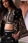 Buy_Gopi Vaid_Black Georgette Embroidered Resham Jacket Ishana Blazer Sharara Set  _Online