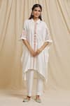 Buy_Tarini Vij_White Cotton, Chanderi Mirrors, Embroidery Collared Placket Kurta And Pant Set _at_Aza_Fashions
