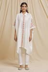 Buy_Tarini Vij_White Cotton, Chanderi Mirrors, Embroidery Collared Placket Kurta And Pant Set _Online_at_Aza_Fashions