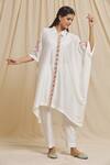 Shop_Tarini Vij_White Cotton, Chanderi Mirrors, Embroidery Collared Placket Kurta And Pant Set _Online_at_Aza_Fashions