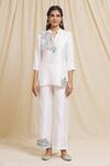Buy_Tarini Vij_White Cotton, Chanderi Embroidery Bandeau Neck Hand Short Kurta And Pant Set _Online_at_Aza_Fashions
