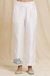 Tarini Vij_White Cotton, Chanderi Embroidery Bandeau Neck Hand Short Kurta And Pant Set _at_Aza_Fashions