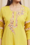 Shop Tarini Vij Yellow Linen, Cotton Embroidery Round Neck Sleeve Kurta And Pant Set at Aza Fashions Shop_Tarini Vij_Yellow Linen, Cotton Embroidery Round Neck Sleeve Kurta And Pant Set _at_Aza_Fashions