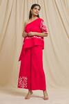 Shop Tarini Vij Red Linen, Cotton Embroidery One Shoulder Sleeve Hand Kurta And Pant Set Online at Aza Fashions Shop_Tarini Vij_Red Linen, Cotton Embroidery One Shoulder Sleeve Hand Kurta And Pant Set _Online_at_Aza_Fashions