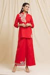 Buy_Tarini Vij_Red Linen, Cotton Embroidery, Mirrors Bandeau Neck Half Yoke Kurta And Pant Set _at_Aza_Fashions
