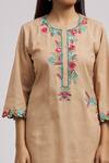 Shop_Tarini Vij_Beige Linen, Cotton Embroidery, Mirrors Round Neck Bloom Kurta With Pant _at_Aza_Fashions