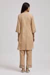 Tarini Vij_Beige Linen, Cotton Embroidery, Mirrors Round Neck Bloom Kurta With Pant _Online_at_Aza_Fashions