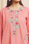 Shop_Tarini Vij_Pink Linen Cotton Embroidery Petunia Round Mirror Kurta With Pant _at_Aza_Fashions