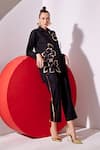Buy_Vidhi Wadhwani_Black Cotton, Lycra Embroidery Ala Metallic Floral Motifs Shirt With Trouser _at_Aza_Fashions