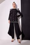 Buy_Vidhi Wadhwani_Black Crepe, Chiffon Fringe Round Neck Alex Applique Top With Draped Pant _at_Aza_Fashions