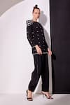Vidhi Wadhwani_Black Crepe, Chiffon Fringe Round Neck Alex Applique Top With Draped Pant _Online_at_Aza_Fashions