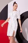 Buy_Vidhi Wadhwani_White Crepe Round Neck Alpha Metallic Weave Textured Shift Dress _at_Aza_Fashions
