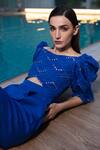 Buy_Vidhi Wadhwani_Blue Crepe Embroidery Boat Neck Amina Criss Cross Geometric Applique Jumpsuit _Online_at_Aza_Fashions