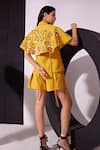 Shop_Vidhi Wadhwani_Yellow Crepe Fringe, Applique Eva Metallic Swirls Blazer With Shorts _at_Aza_Fashions